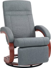HOMCOM Dönthető Fotel TV Fotel Lábpihenővel, Fa Karfával, Forgatható Recliner Szék Állítható Háttámlával, Dönthető Fotel, Szövet, Szürke | Aosom