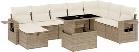 vidaXL 9 részes bézs polyrattan kerti ülőgarnitúra párnákkal
