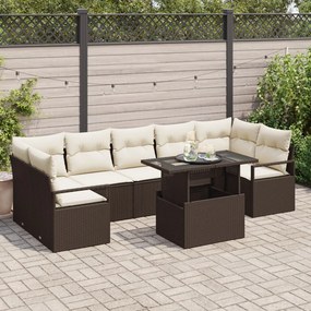 8 Darabos Kertbútor Szett Párnákkal Barna Poli Rattan, 2 Személyes Kertbútor Szett Párnákkal Barna Poli Rattan
