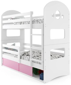 Emeletes ágy 80 x 160 cm Domur (fehér + rózsaszín) (ágyrácsokkal és tárolóhellyel). Akció -29%. 1056513