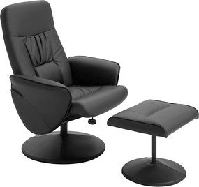 HOMCOM Fekvőfotel Órákhoz Lábpihenővel, PU Kárpitozott Relax Fotel 145°-ig Hátradőlő és 360°-ban Forgatható, Állítható Háttámlával, 76x81x101 cm, Feke