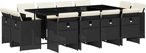 vidaXL 13 részes fekete polyrattan kerti ülőgarnitúra párnákkal