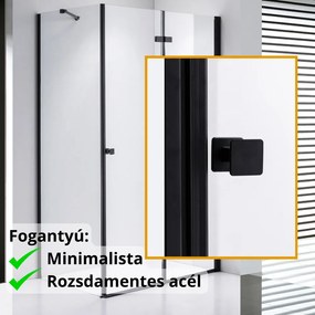 Stuxi Verona Black 110x80 aszimmetrikus csuklóajtós zuhanykabin 6 mm vízlepergető biztonsági üveggel, fekete