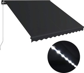 vidaXL antracitszürke kézzel kihúzható LED-es napellenző 350 x 250 cm
