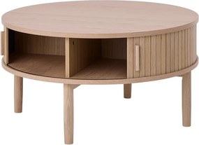 Világos natúr színű kerek dohányzóasztal tölgyfa dekorral ø 85 cm Meta – Unique Furniture
