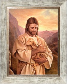 Jézus, A Jó Pásztor Vászonkép Fehér Díszkeretben 30X40
