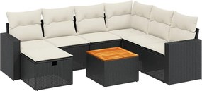 vidaXL 8 részes fekete polyrattan kerti ülőgarnitúra párnákkal