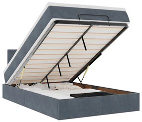 sötétszürke bársony ottomán ágy matraccal &amp; LED-ek 120x190cm