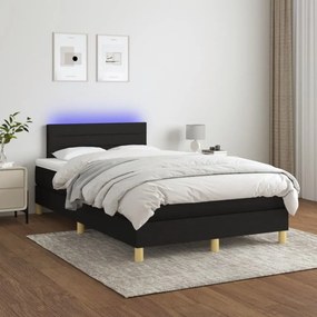 fekete szövet rugós és LED-es ágy matraccal 120 x 190 cm