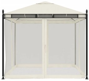 krémszínű acél pavilon hálós oldalakkal 2,93 x 2,93 m
