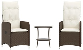 2 db barna polyrattan dönthető kerti szék asztallal