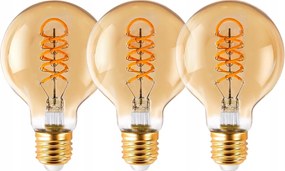 3db Led izzó E27 Filament 4W dekoratív borostyán Edison átmérő 8cm G80