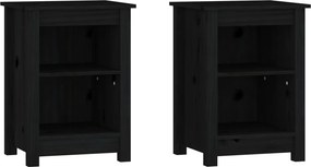 vidaXL 2 db fekete tömör fenyőfa éjjeliszekrény 40 x 35 x 55 cm