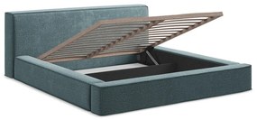 Kék kárpitozott ágyneműtartós franciaágy ágyráccsal 140x200 cm Noho – Makamii