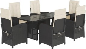 vidaXL 7 részes fekete polyrattan kerti étkezőgarnitúra párnával