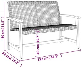 bézs polyrattan és akácfa kerti pad 112 cm