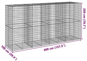 horganyzott vas gabion kosár fedéllel 400 x 100 x 200 cm