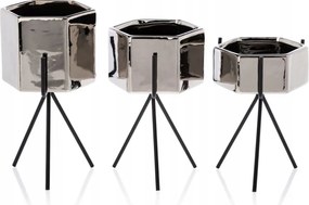 3 db-os Sashi Silver kerámia kaspó szett glamour ezüst