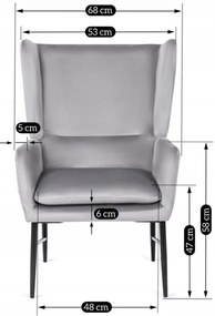 Fotel Szürke Bársony Kárpitozással. ANDRES