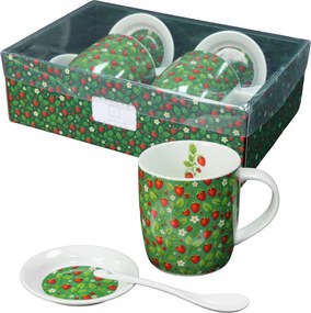 2 db-os porcelán bögre szett ajándék 340ml Livello csészealj eper kanál