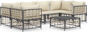 vidaXL 7 részes antracitszürke polyrattan kerti ülőgarnitúra párnákkal