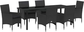 vidaXL Kert étkező szett párnával 7 pcs Fekete polirattan