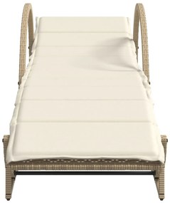 bézs polyrattan napozóágy párnával 60 x 199 x 42 cm