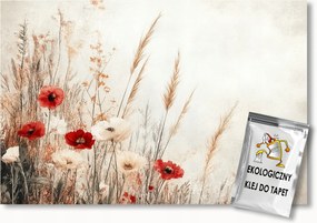 Fotótapéta Flizelina Természet Bézs Rét Mező Virágok Pipacsok Fű 200x140 ragasztó