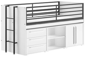 Fehér ágyneműtartós galéria gyerekágy ágyráccsal 90x200 cm Sam – Vipack