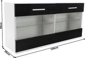 Nappali sor LED világítással, fehér/fekete- extra magas fényű HG, LEO
