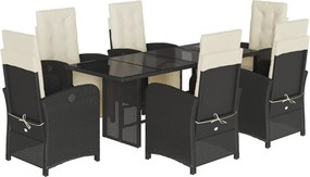 vidaXL 7 részes fekete polyrattan kerti étkezőgarnitúra párnával