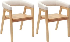 vidaXL Étkező Székek 2 pcs Természetes 54 x 57 x 73 cm Tömör Gumi Fa