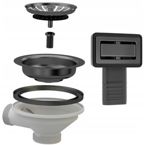 Gamma Gamma, 1-kamrás kézi szifon gránit mosogatóhoz négyzetes túlfolyóval, fekete matt, GMA-1M11ZBKLB