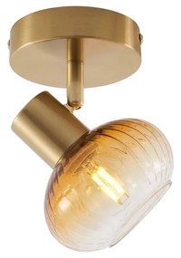 Modern mennyezeti spotlámpa aranyozott, kerek borostyánsárga üveggel - Teddy