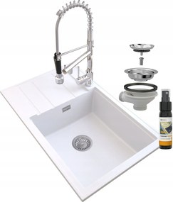 Gránit Mosogató Fehér Louis Szifon Króm Csaptelep Spirál