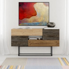 Barna-natúr színű alacsony komód tölgyfa dekorral 145x82 cm Titan – Marckeric