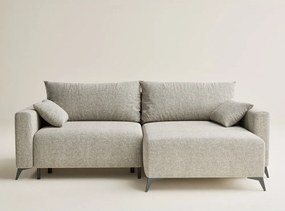 Bézs zsenília kinyitható-tárolóhelyes sarokkanapé (jobb oldali-heverő résszel) Leon – Maison de Rêve