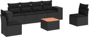 vidaXL 7 részes fekete polyrattan kerti ülőgarnitúra párnával