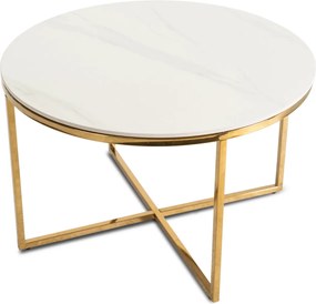 Stolik Ceramiczny MARINE Biały Marmur/Złoty