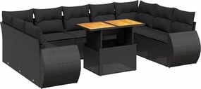 vidaXL 10 részes fekete polyrattan kerti ülőgarnitúra párnákkal