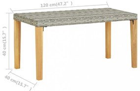 szürke polyrattan és tömör akácfa kerti pad 120 cm