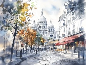Canvas Vászonkép Párizs Montmartre Sacre Coeur Bazilika Cafe 100x75