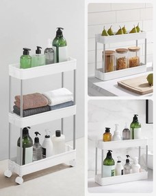 Tárolókocsi, guruló polc, 3 szintes, helytakarékos, fürdőszobába, konyhába, irodába, 40 x 12,5 x 60 cm, fehér