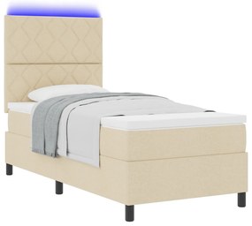 Rugós ágy matraccal és LED világítással, krém, 90 x 200 cm, szövet
