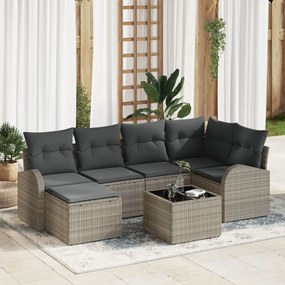 7 darabos kerti kanapészett párnákkal szürke Poly Rattan, 2 fős kerti kanapé tárolóval és párnákkal világosszürke Poly Rattan