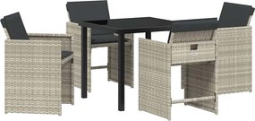 vidaXL Kert étkező szett 5 pcs Világosszürke polirattan