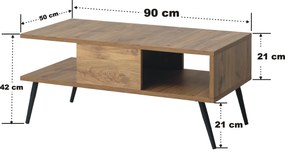 Dohányzóasztal Burbon (atlanti fenyő + fekete). 1088788