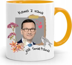 Sárga Politikus Bögre Mateusz Morawiecki Miniszterelnök fényképes nyomtatással