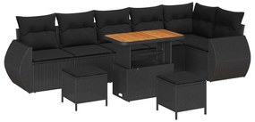 vidaXL Kerti Kanapé Szett 9 pcs Fekete polirattan
