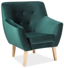 Fotel NORDIC 1 VELVET színe zöld kárpit BLUVEL 78 / bükk